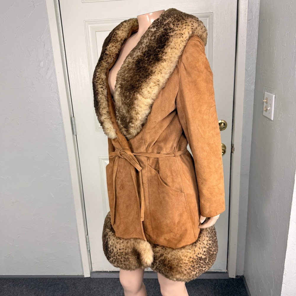 Vintage 70s Scully Penny Lane Jacket 14 Fur Suede Leather Tie Coat Y2K K3-16 - Picture 4 of 10